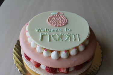 Rose and Berry Macaron Cake for display